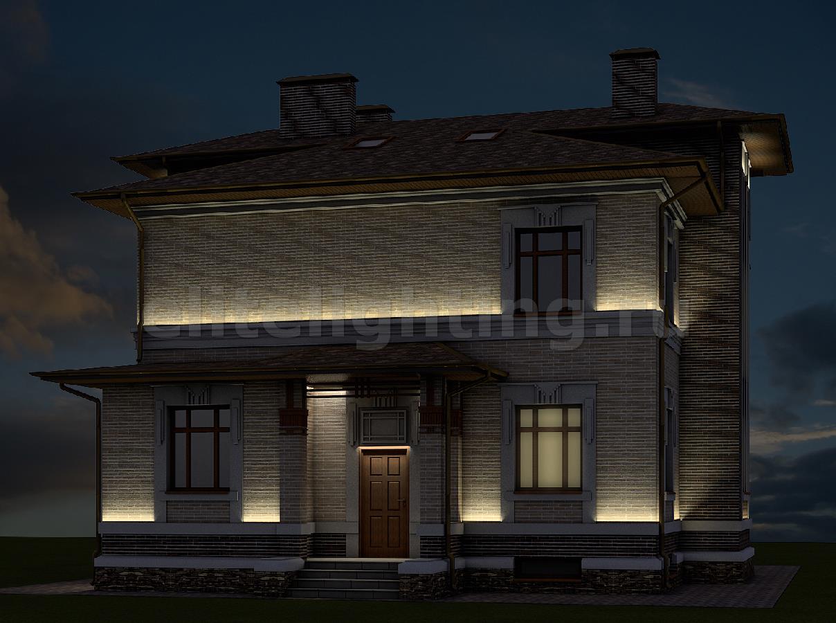 Двухэтажный дом с подсветкой
