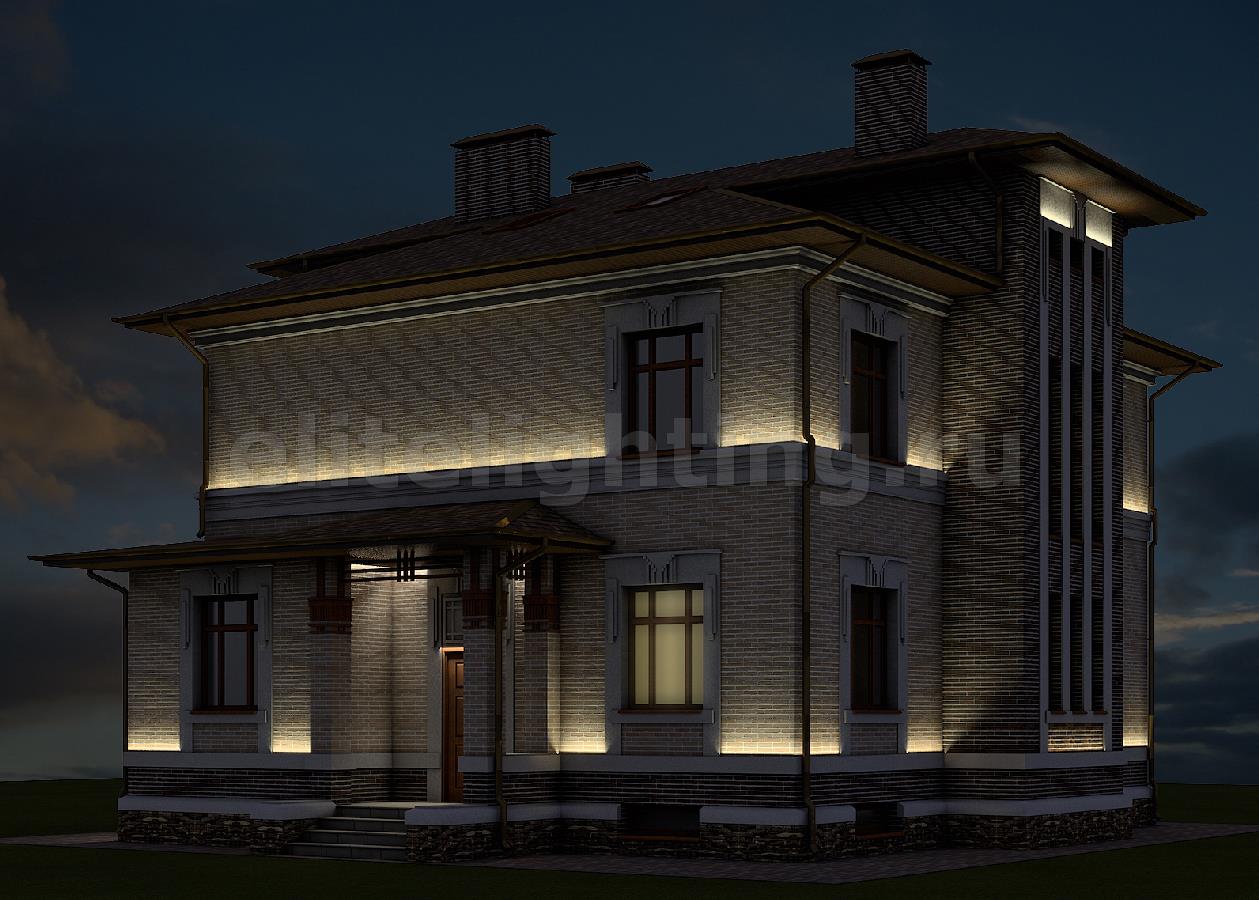 Подсветка фасада двухэтажного дома
